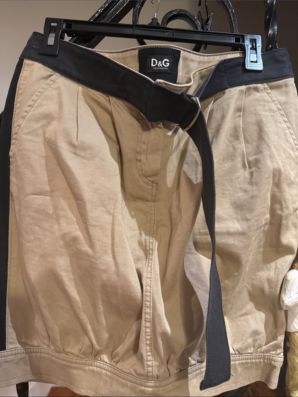 Dolce & Gabbana Khaki Skirt with Black Waistband and Belt